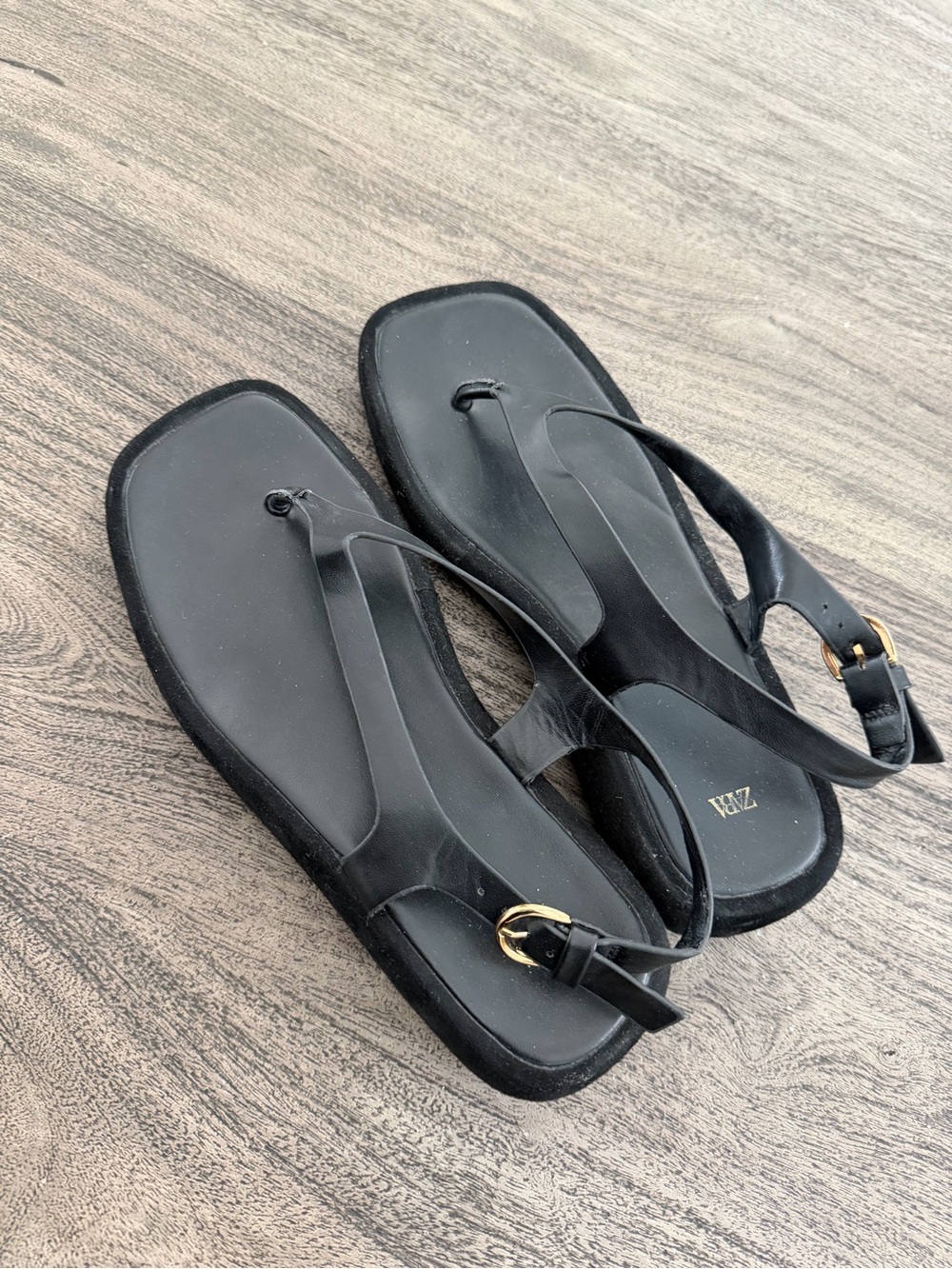 Zara Black Platform Thong Sandals with Ankle Strap - Picture 8 of 11